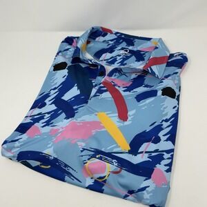 Deolax Golf Polo Shirt 2XL Colorful Geometric Stretch Performance Preppy Golf